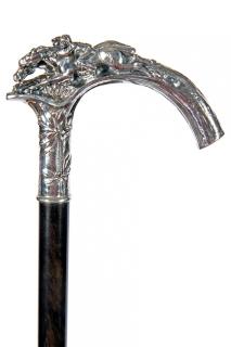 Appraisal: Silver Racehorse Dress Cane- th Century- A silver-plated pair of