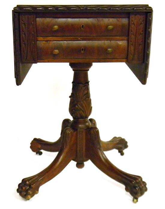 Appraisal: Empire style two-drawer drop leaf stand th C mahogany and