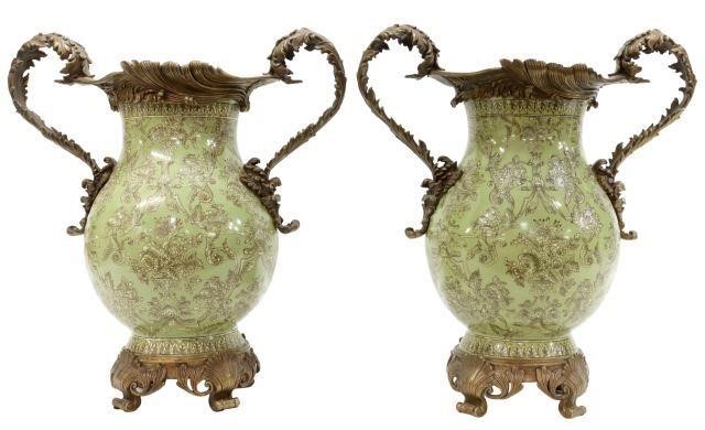 Appraisal: pair Decorative bronze-mounted porcelain vases late th c with scrolling