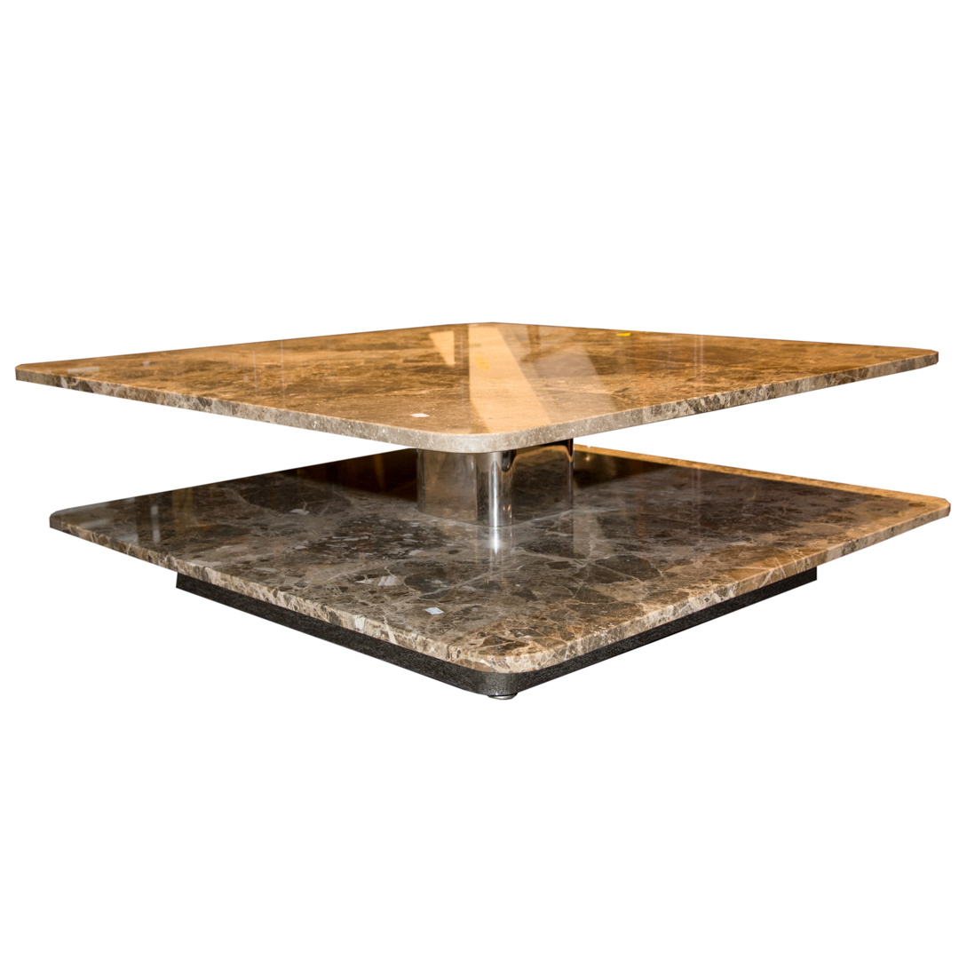 Appraisal: Contemporary marble two-tier cocktail table in H in Sq