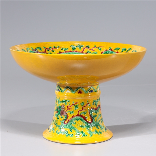 Appraisal: Chinese yellow ground enameled porcelain stem bowl six-character Hongzhi mark