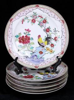 Appraisal: Group of Six Chinese Plates Roosters lot of Chinese enameled