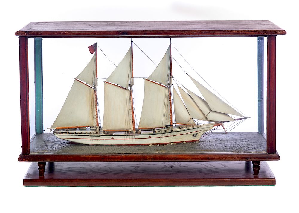 Appraisal: Early s Ship Model Schooner White Way in Glass Excellent