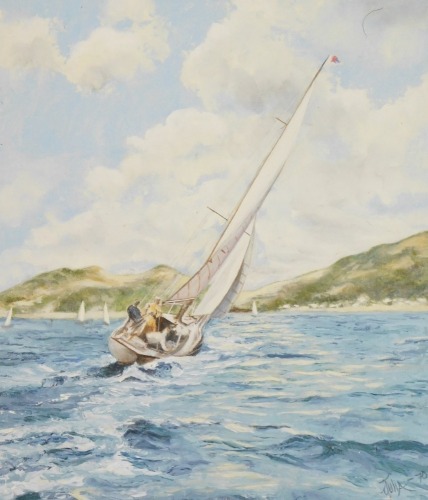 Appraisal: Julia thC School Yachting scene oil on board signed Julia