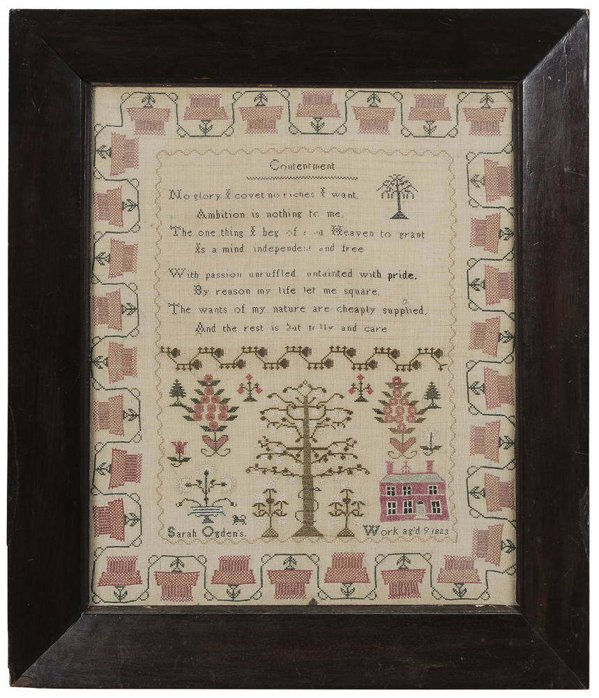 Appraisal: Verse Needlework probably British eight-line verse titled Contentment over panel