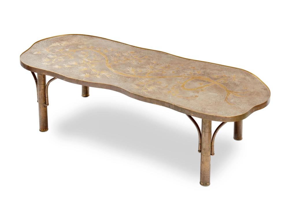 Appraisal: A Phillip and Kelvin LaVerne acid-etched cocktail table Mid- th