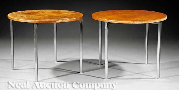 Appraisal: A Pair of American Modern Walnut and Chrome Side Tables