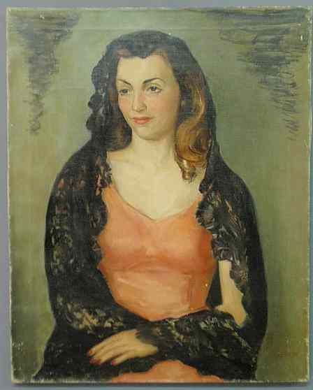 Appraisal: Oil on canvas painting of a seated lady signed l