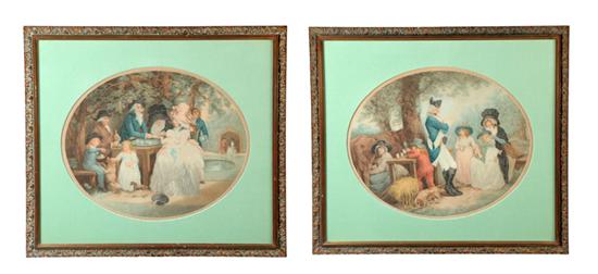 Appraisal: A PAIR OF ROMANTIC PRINTS FRENCH TH CENTURY Colored mezzotints