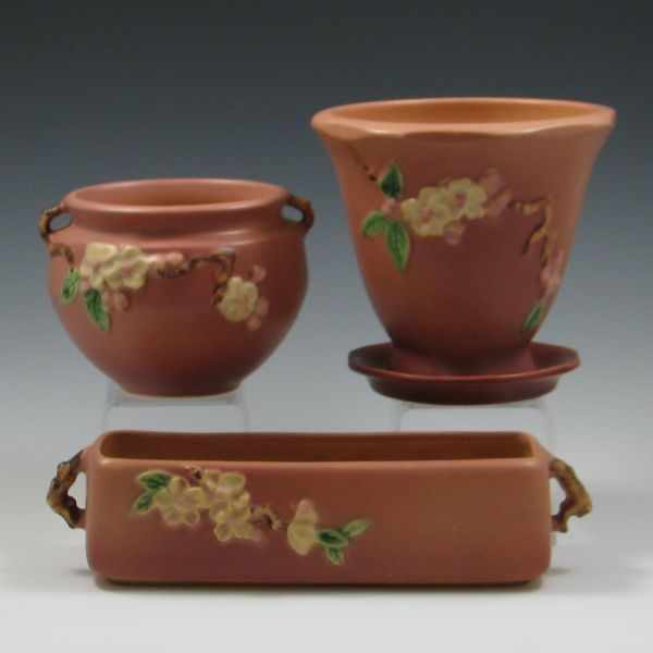 Appraisal: Roseville Apple Blossom Jardiniere Pot with Saucer and Box Planter