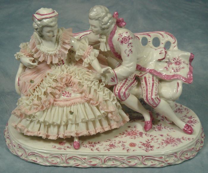 Appraisal: Dresden Art porcelain group man and woman on settee some