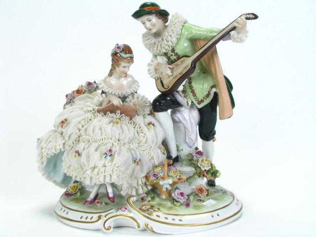 Appraisal: Vintage Dresden Porcelain Figural Grouping depicting man with guitar and