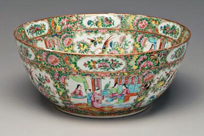 Appraisal: Chinese famille rose punch bowl rose medallion cartouches with court