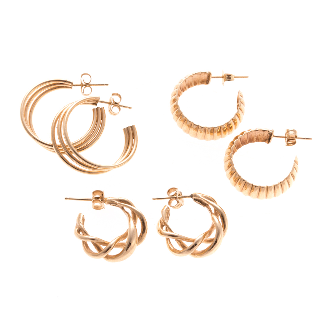 Appraisal: A Trio of Lady's K Hoops K yellow gold open