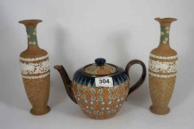 Appraisal: Royal Doulton Slaters Stoneware Teapot chip to spout and Pair