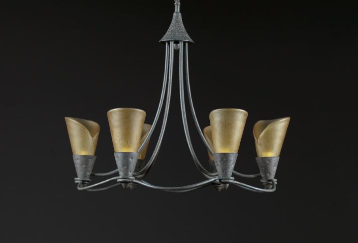 Appraisal: Two French Provincial Wrought-Iron Six-Light Chandeliers including one six-light example