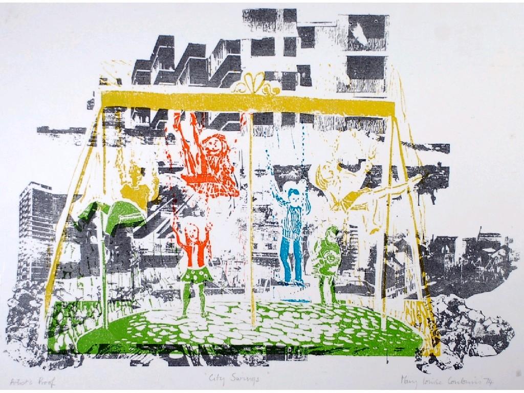 Appraisal: MARY LOUISE COULOURIS twentieth century LITHOGRAPHIC PRINTCity Swings APsigned and