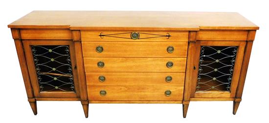 Appraisal: Drexel sideboard central stack of five long drawers flanked by