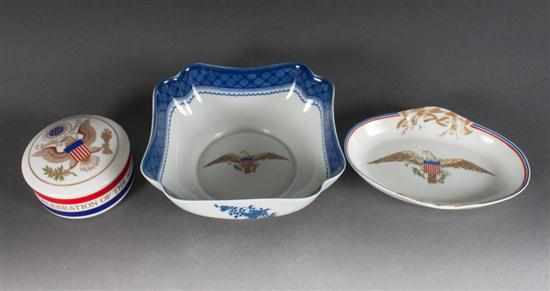 Appraisal: Two Mottahedeh porcelain articles with presidential seal and porcelain box