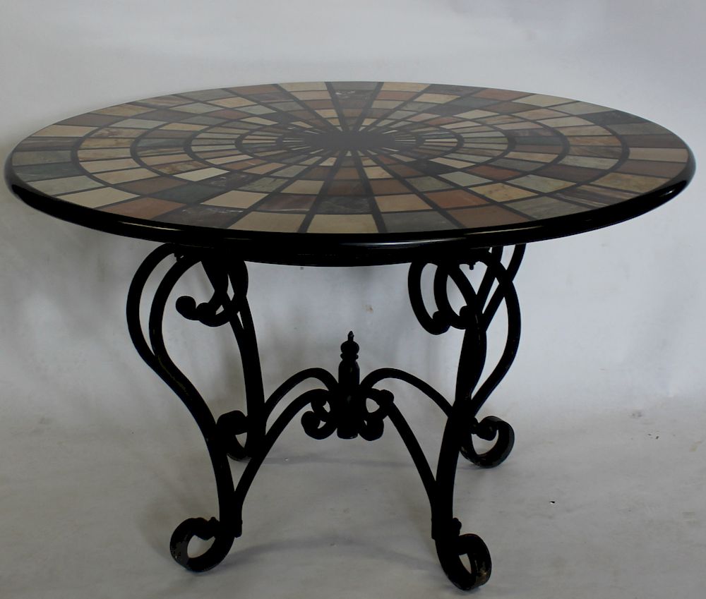 Appraisal: Vintage Iron Table with a Specimen Style Marble Top From