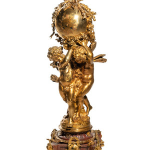 Appraisal: A French Gilt Bronze and Marble Figural Clock After Auguste