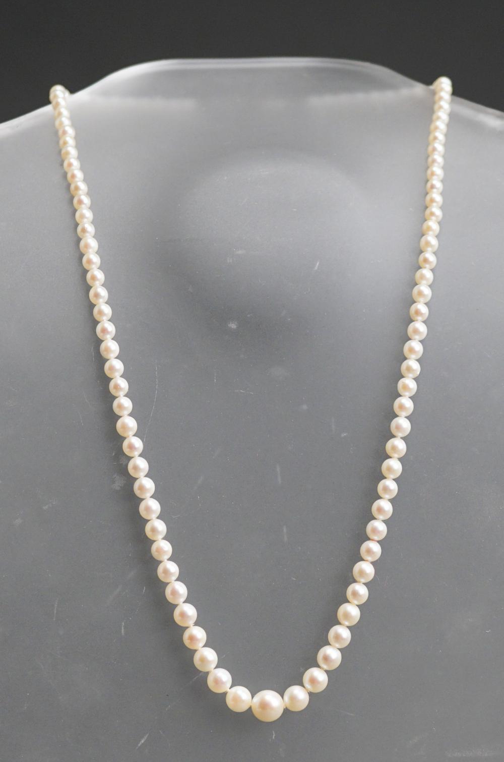 Appraisal: Mikimoto Sterling Silver and Graduating Cultured Pearl Necklace Pearls measuring