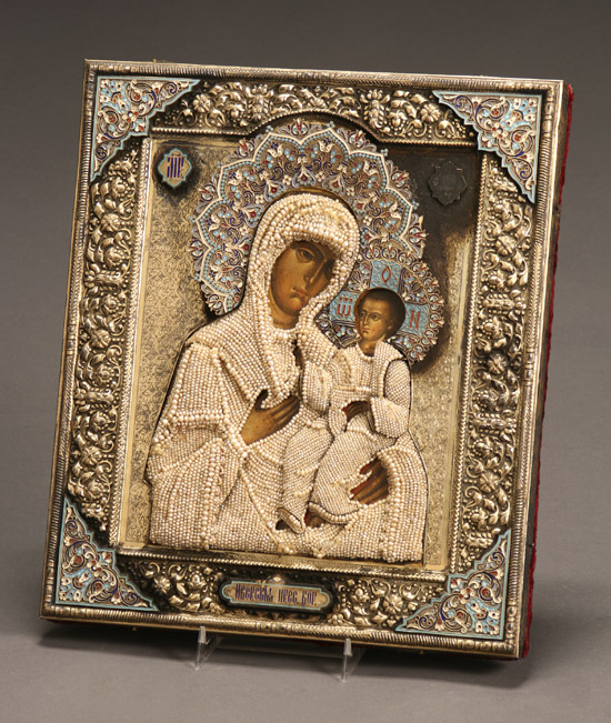 Appraisal: Russian Enameled Silver Gilt Icon of the Kazan Mother of