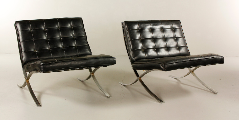 Appraisal: - Pair of Mies Van der Rohe Barcelona Chairs Mies