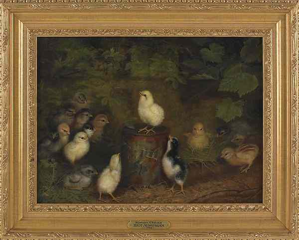 Appraisal: Ben Austrian American - oil on canvas of sixteen chicks