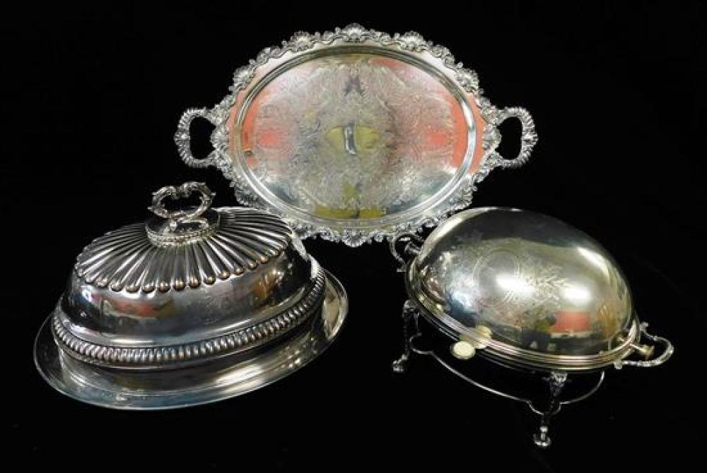 Appraisal: SILVERPLATE Three pieces of ornate silverplate servingware first an oval