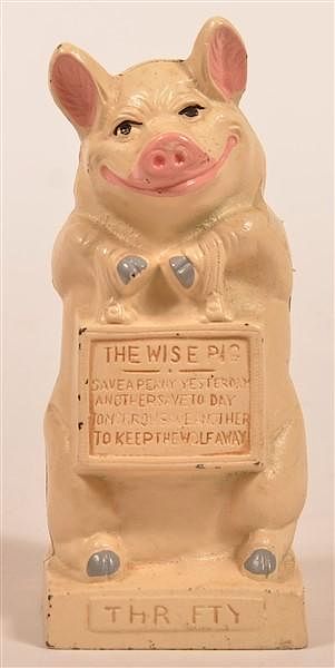 Appraisal: Cast Iron Thrifty the Wise Pig Still Bank Cast Iron