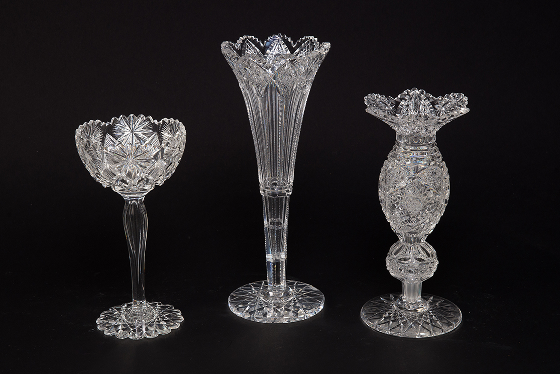 Appraisal: THREE BRILLIANT CUT GLASS PIECES American st quarter- th century