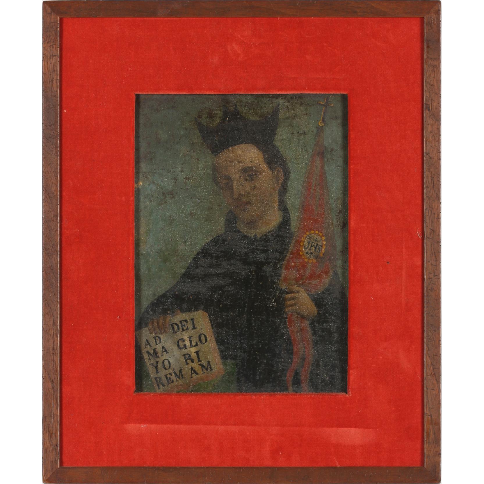 Appraisal: th Century Retablo of a Jesuit Priest likely depicting Saint