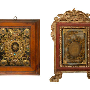 Appraisal: Two Framed Italian Saint Reliquaries TH CENTURY one depicting four