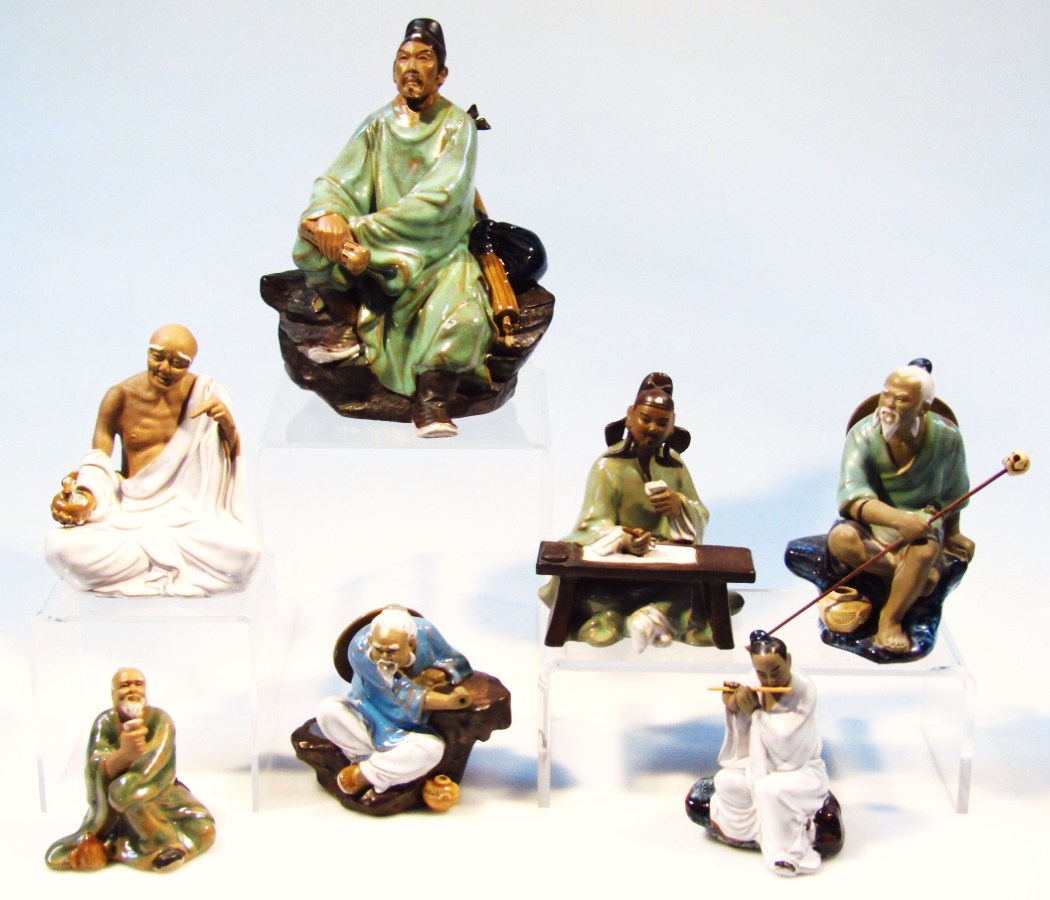 Appraisal: Various modern Chinese pottery figures to include seated fisherman with