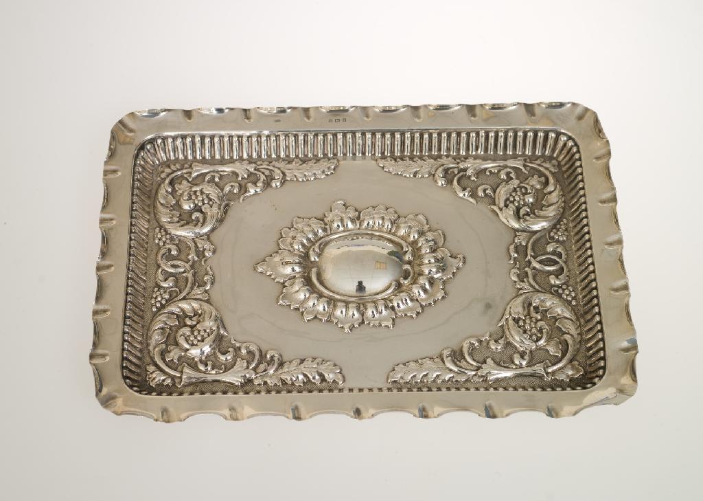 Appraisal: EDWARDIAN SILVER DRESSING TABLE TRAY BIRMINGHAM of rectangular form with