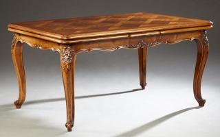 Appraisal: Louis XV Style Carved Walnut Draw Leaf Dining Tabl Louis