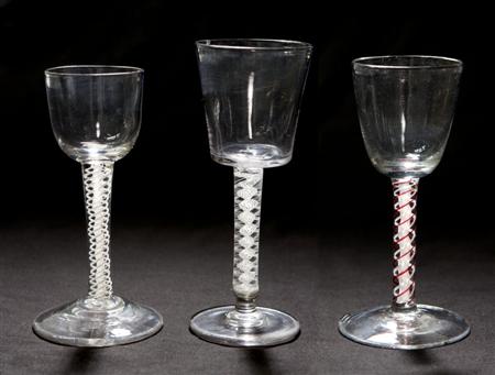 Appraisal: Three air twist wine drinking glasses comprising a wine with