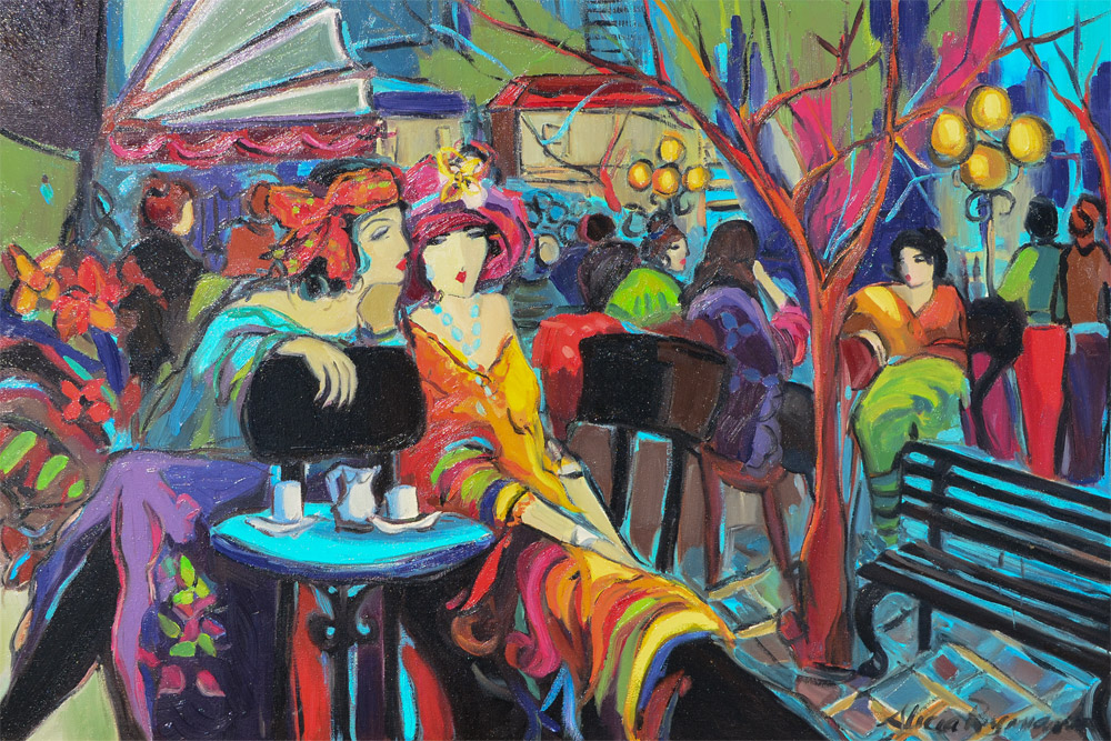 Appraisal: ALICIA REYMANN CAFE PAINTING Oil Canvas '' x '' signed