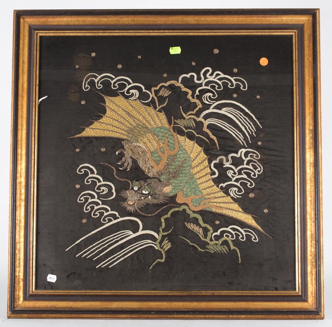 Appraisal: Framed oriental needlework of a dragon