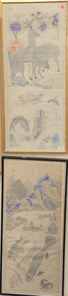 Appraisal: Two Korean Oil on Linen Wedding Scrolls one with a