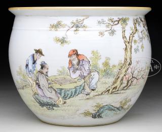 Appraisal: PORCELAIN PLANTER China th century The round body painted with