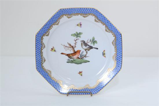 Appraisal: HEREND PLATE Octagonal plate in Rothschild Bird blue border pattern