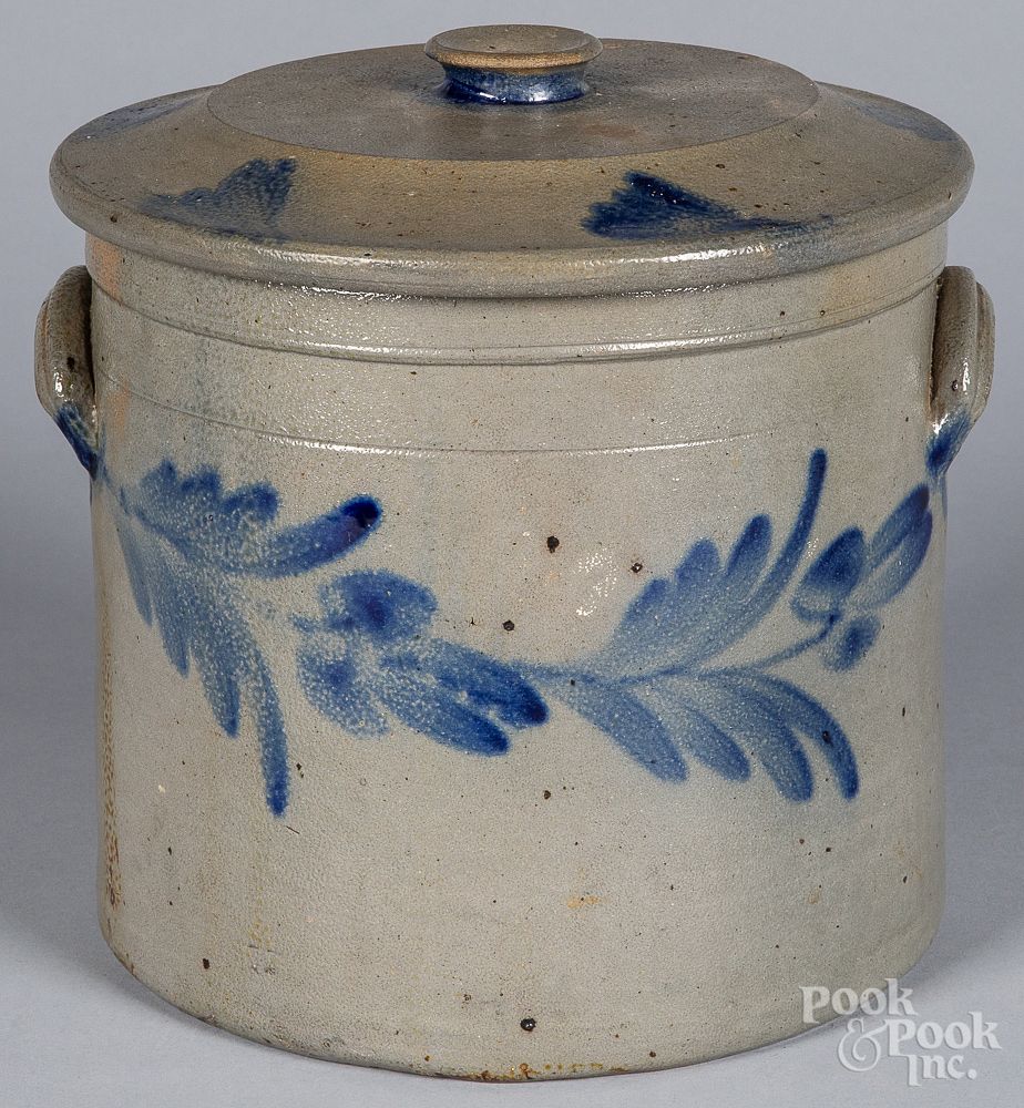 Appraisal: Pennsylvania stoneware lidded crock th c Pennsylvania stoneware lidded crock