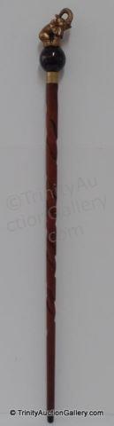 Appraisal: Brass Elephant Marble Carved Oak Walking Cane A very nice