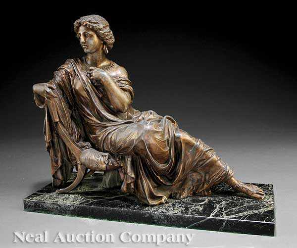 Appraisal: An Italian Patinated Metal Sculpture of a Reclining Roman Matron