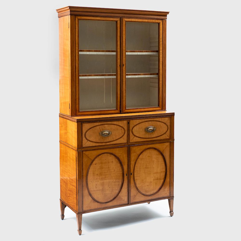 Appraisal: Fine George III Inlaid Satinwood and Tulipwood Secretary Bookcase In