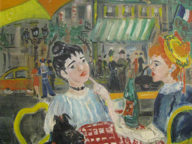 Appraisal: French Oil on Canvas Parisian cafe street scene signed illegibly