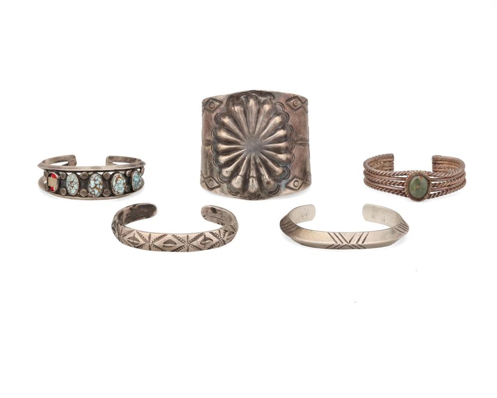 Appraisal: A group of Southwest-style cuff bracelets Mid- th Century Each