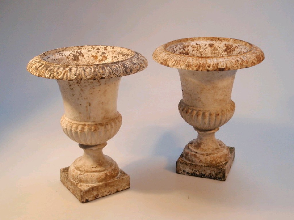 Appraisal: A pair of Victorian cast iron campana urns cm high